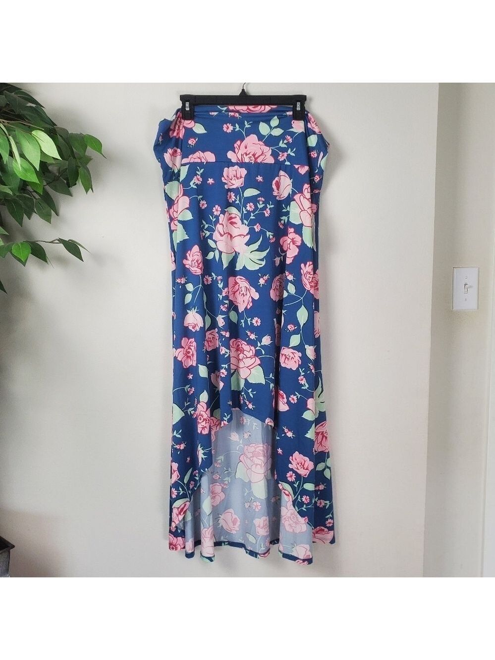 NEW Lularoe Olivia Floral Blue Maxi Skirt Womens 3XL High Low Hem